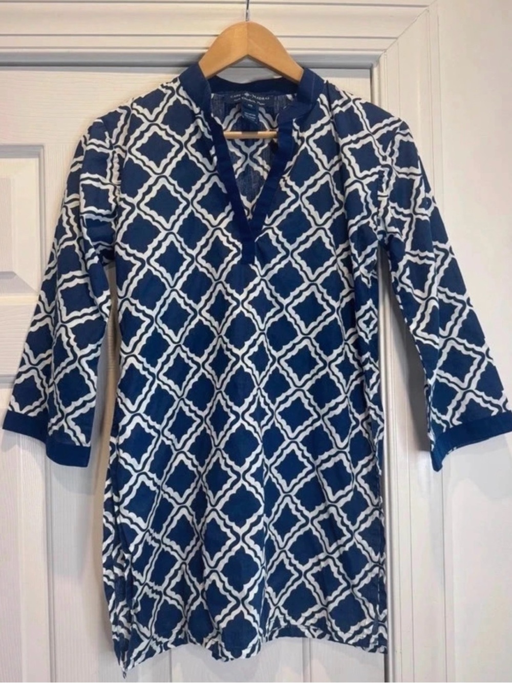 Cape Madras Maine Navy White Cotton split Tunic Resort Wear XS vacation top